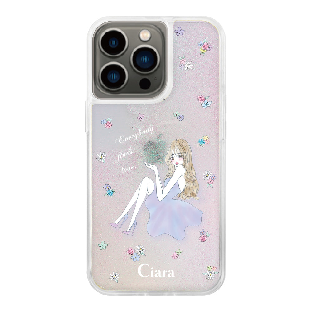 iPhone13Pro グリッター オイルクリアケース ラベンダーガール パステル