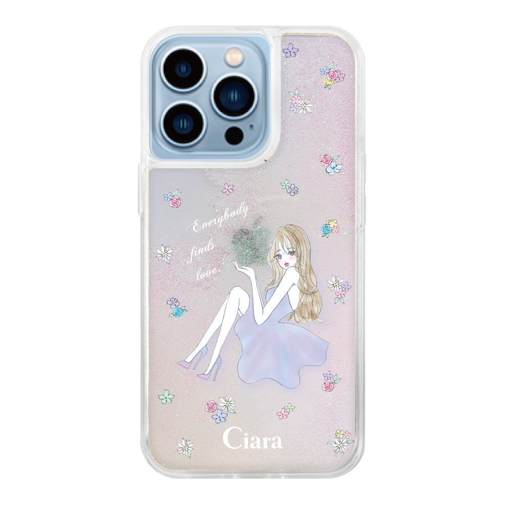 iPhone13ProMax グリッター オイルクリアケース ラベンダーガール パステル