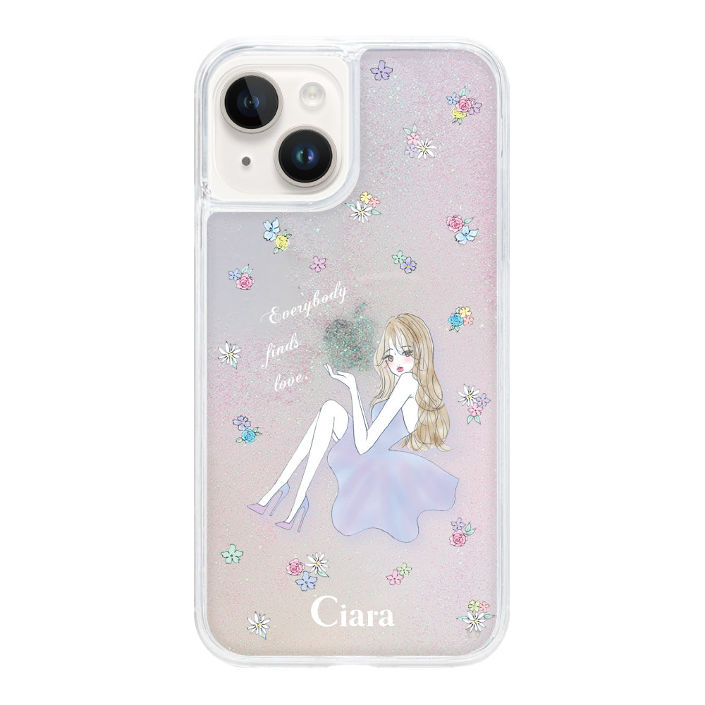 iPhone14 グリッター オイルクリアケース ラベンダーガール パステル