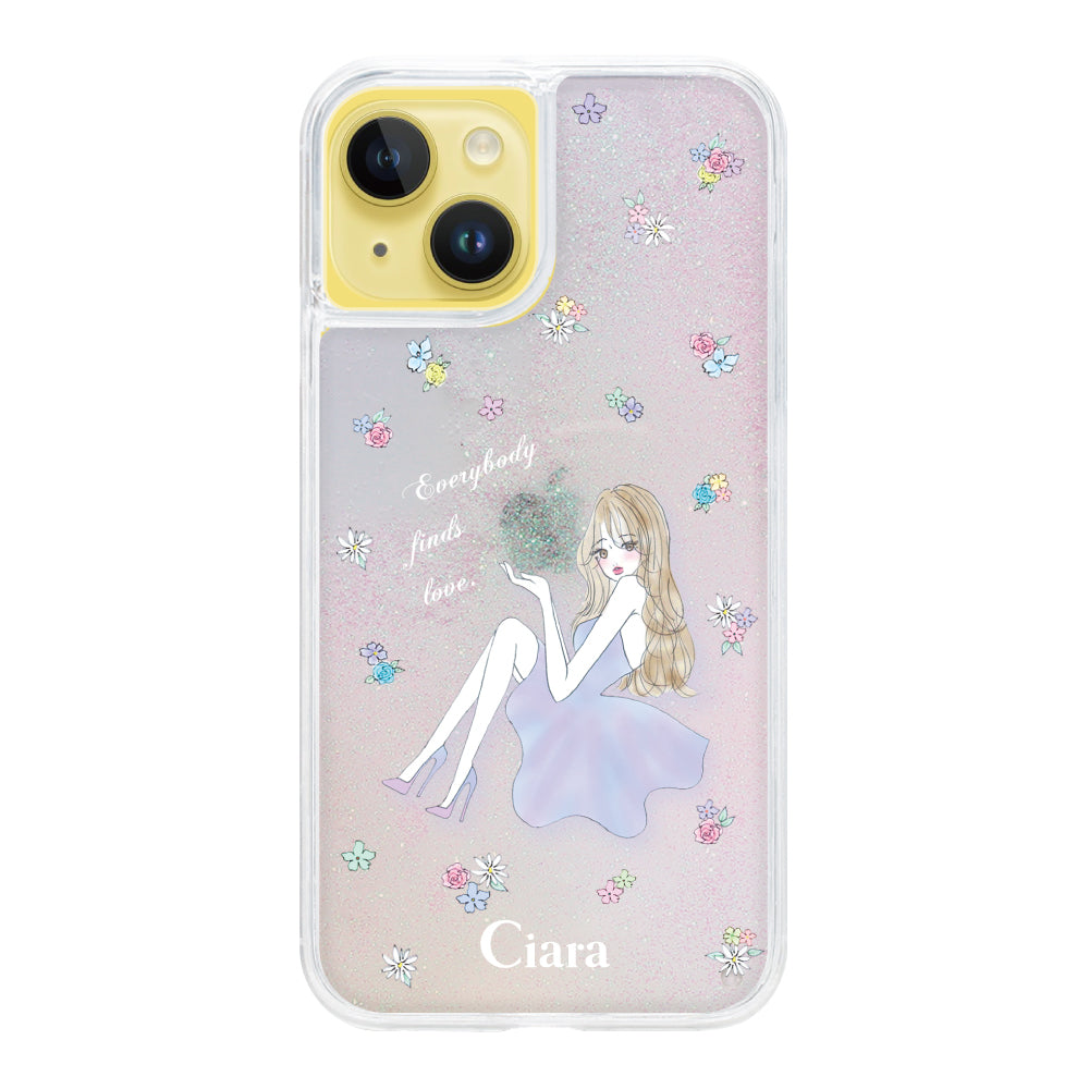iPhone14Plus グリッター オイルクリアケース ラベンダーガール パステル