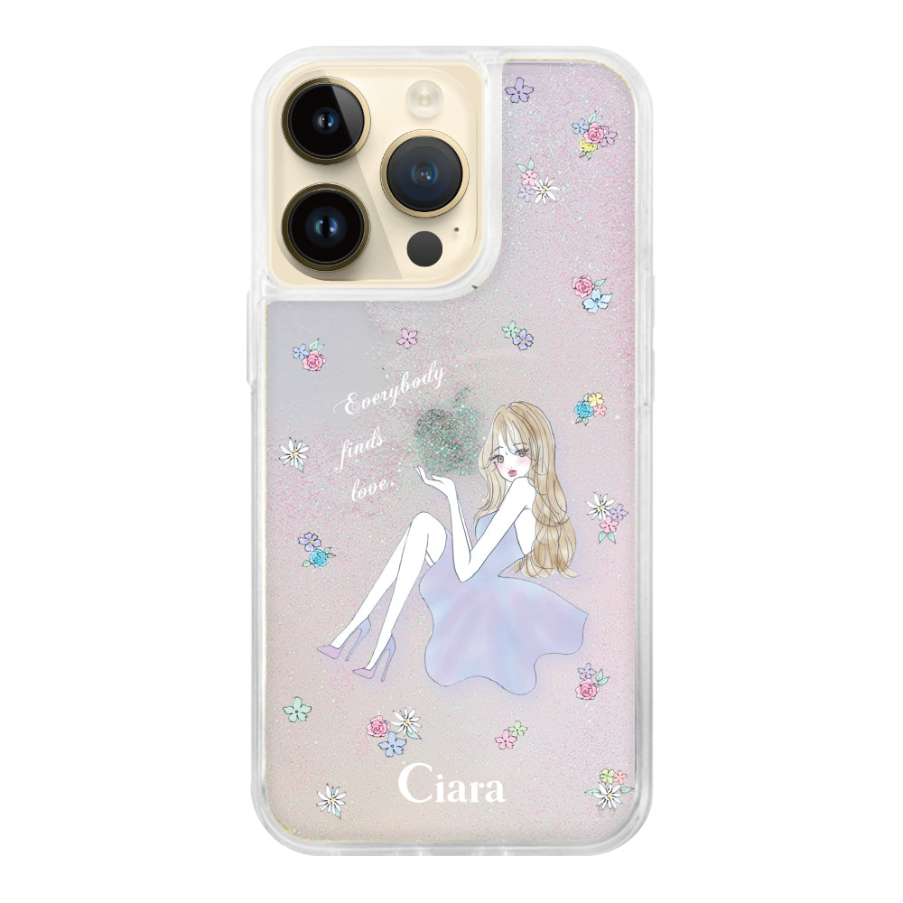 iPhone14Pro グリッター オイルクリアケース ラベンダーガール パステル