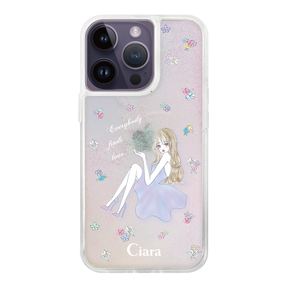 iPhone14ProMax グリッター オイルクリアケース ラベンダーガール パステル