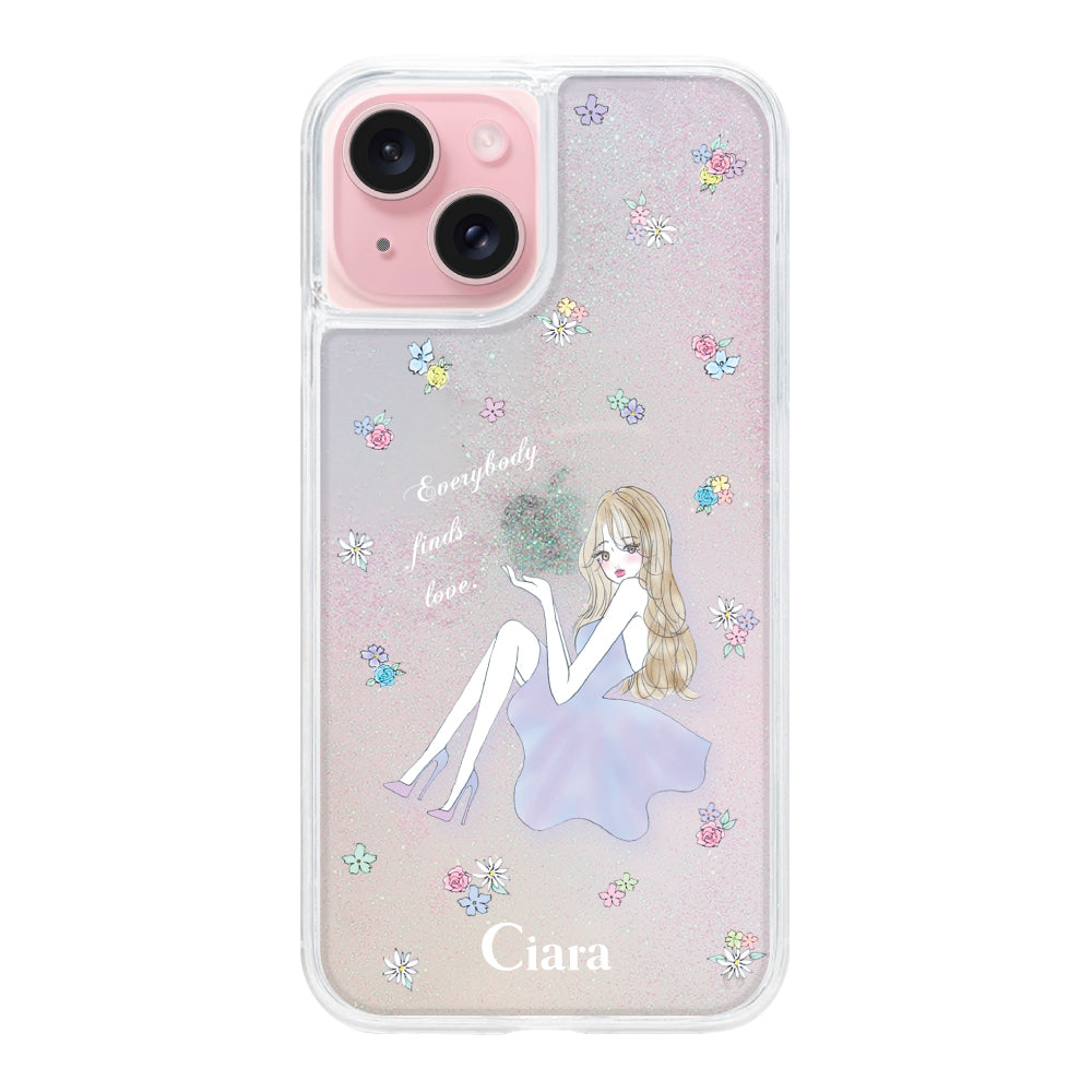 iPhone15 グリッター オイルクリアケース ラベンダーガール パステル