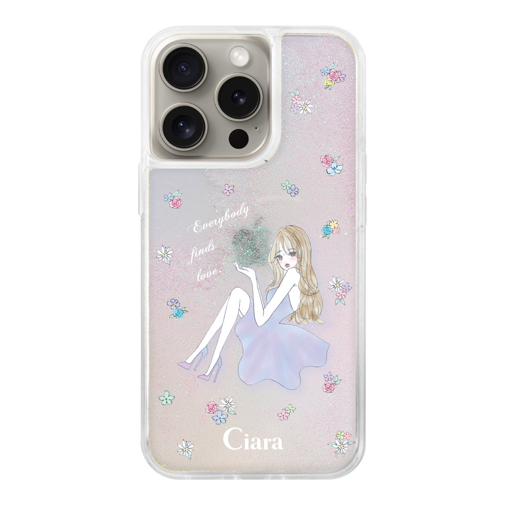 iPhone15Pro グリッター オイルクリアケース ラベンダーガール パステル