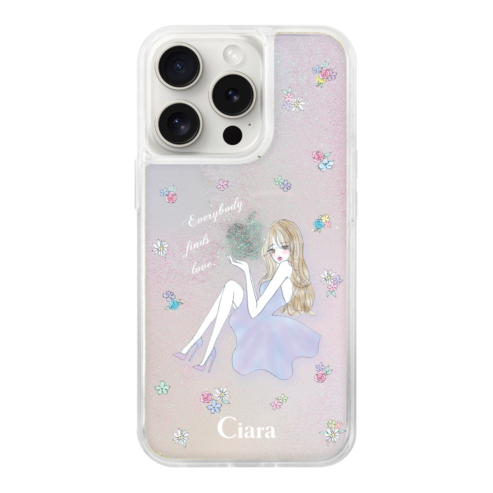 iPhone15ProMax グリッター オイルクリアケース ラベンダーガール パステル