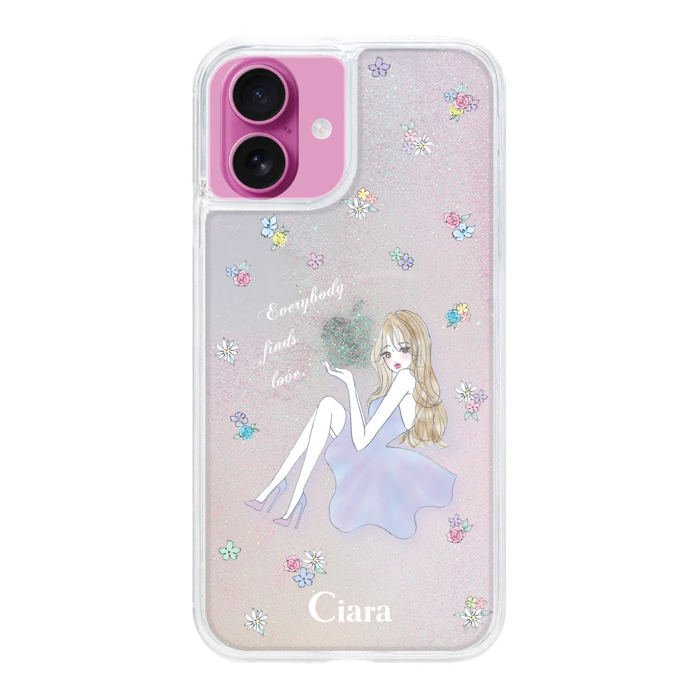 iPhone16 グリッター オイルクリアケース ラベンダーガール パステル