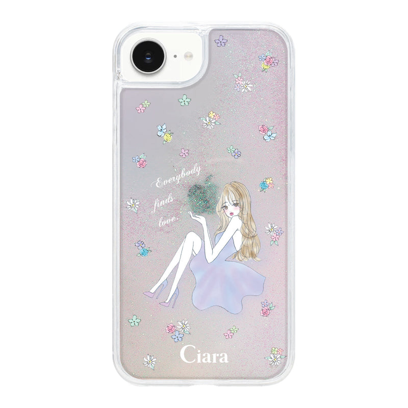iPhoneケース グリッター オイルクリアケース ラベンダーガール