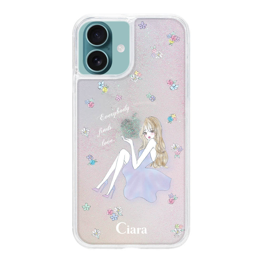 iPhone16Plus グリッター オイルクリアケース ラベンダーガール パステル