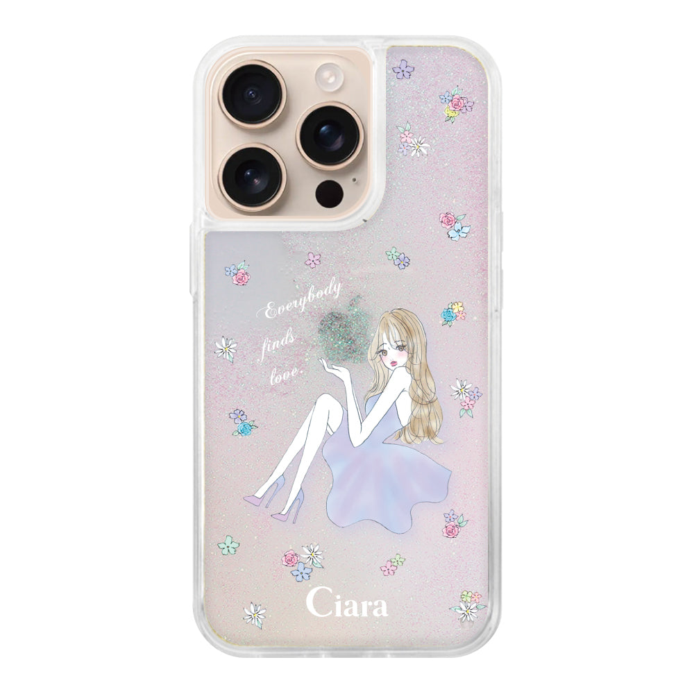 iPhone16Pro グリッター オイルクリアケース ラベンダーガール パステル