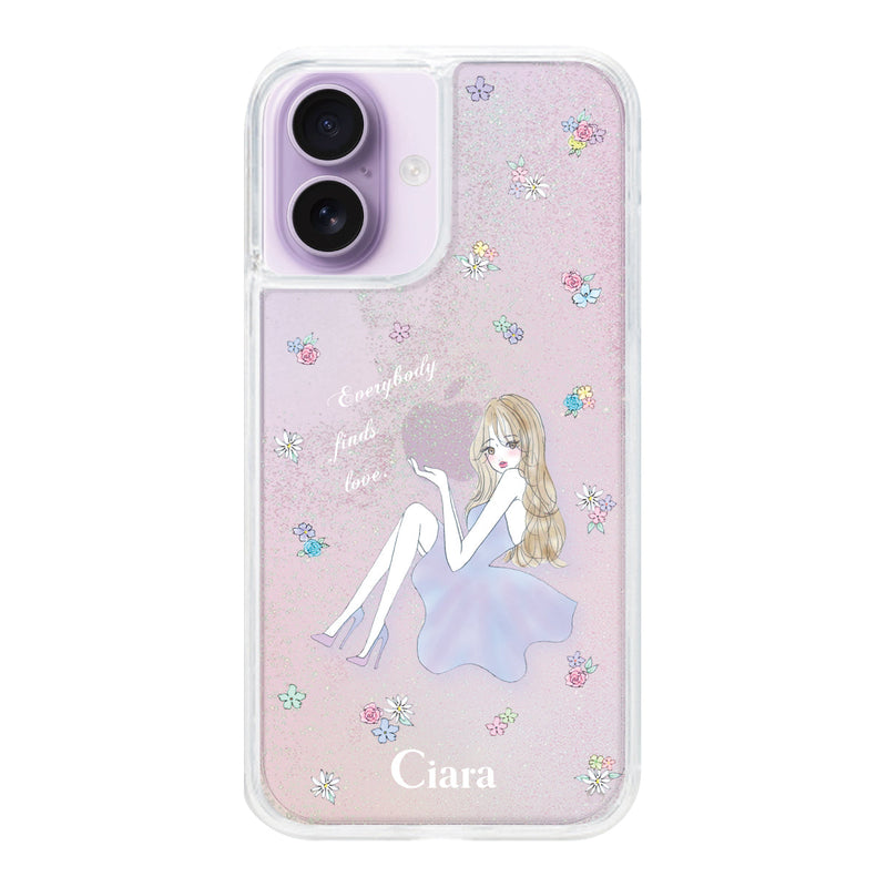 iPhoneケース グリッター オイルクリアケース ラベンダーガール