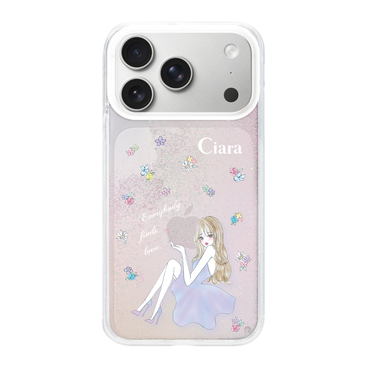 iPhone17Pro グリッター オイルクリアケース ラベンダーガール パステル