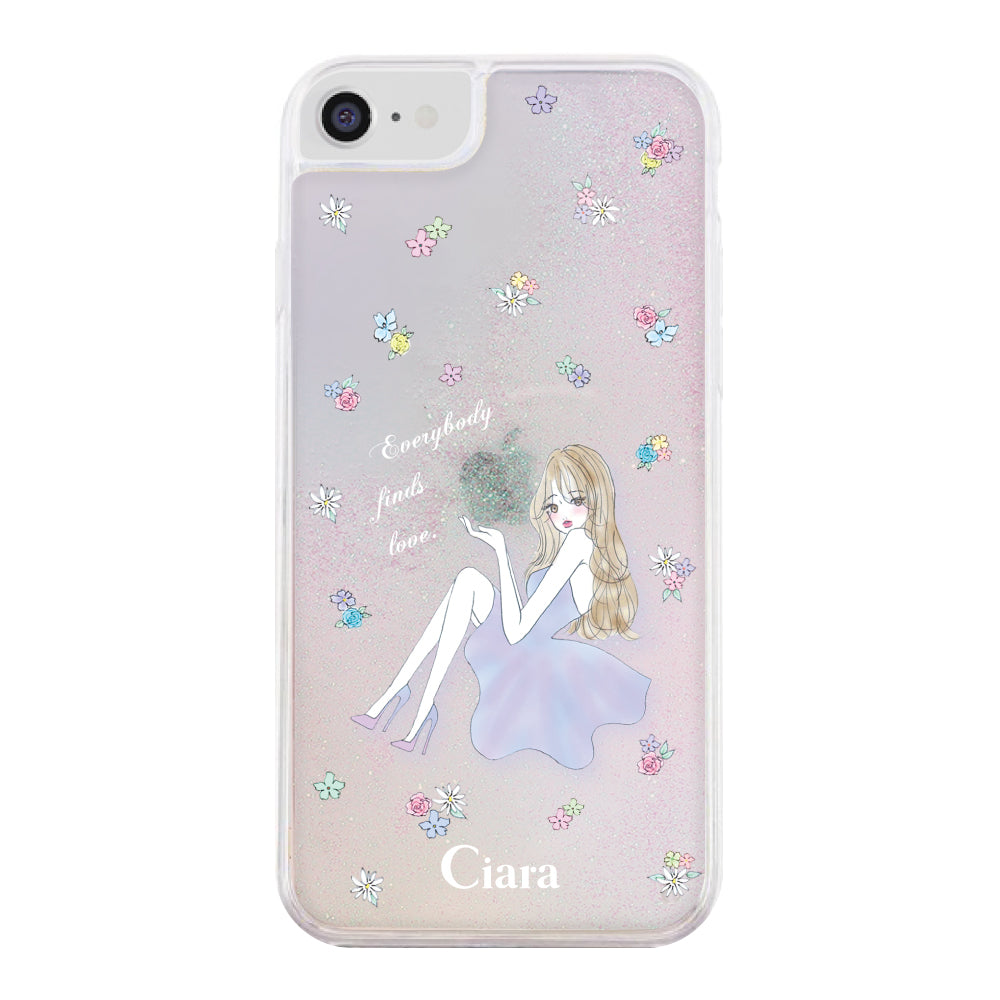 iPhoneSE2/SE3 グリッター オイルクリアケース ラベンダーガール パステル