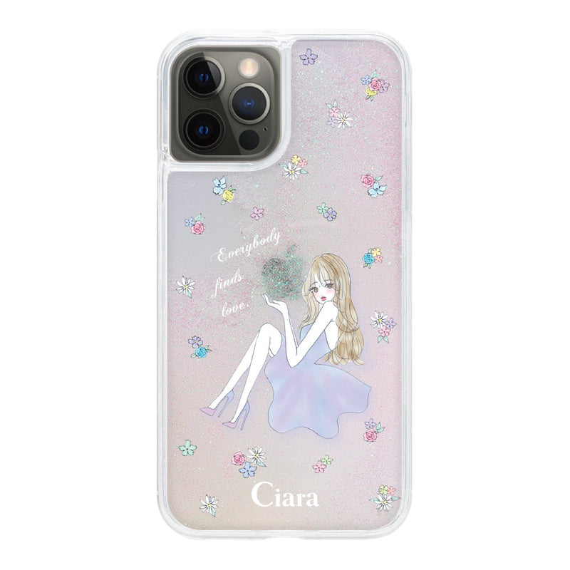 iPhoneケース グリッター オイルクリアケース ラベンダーガール