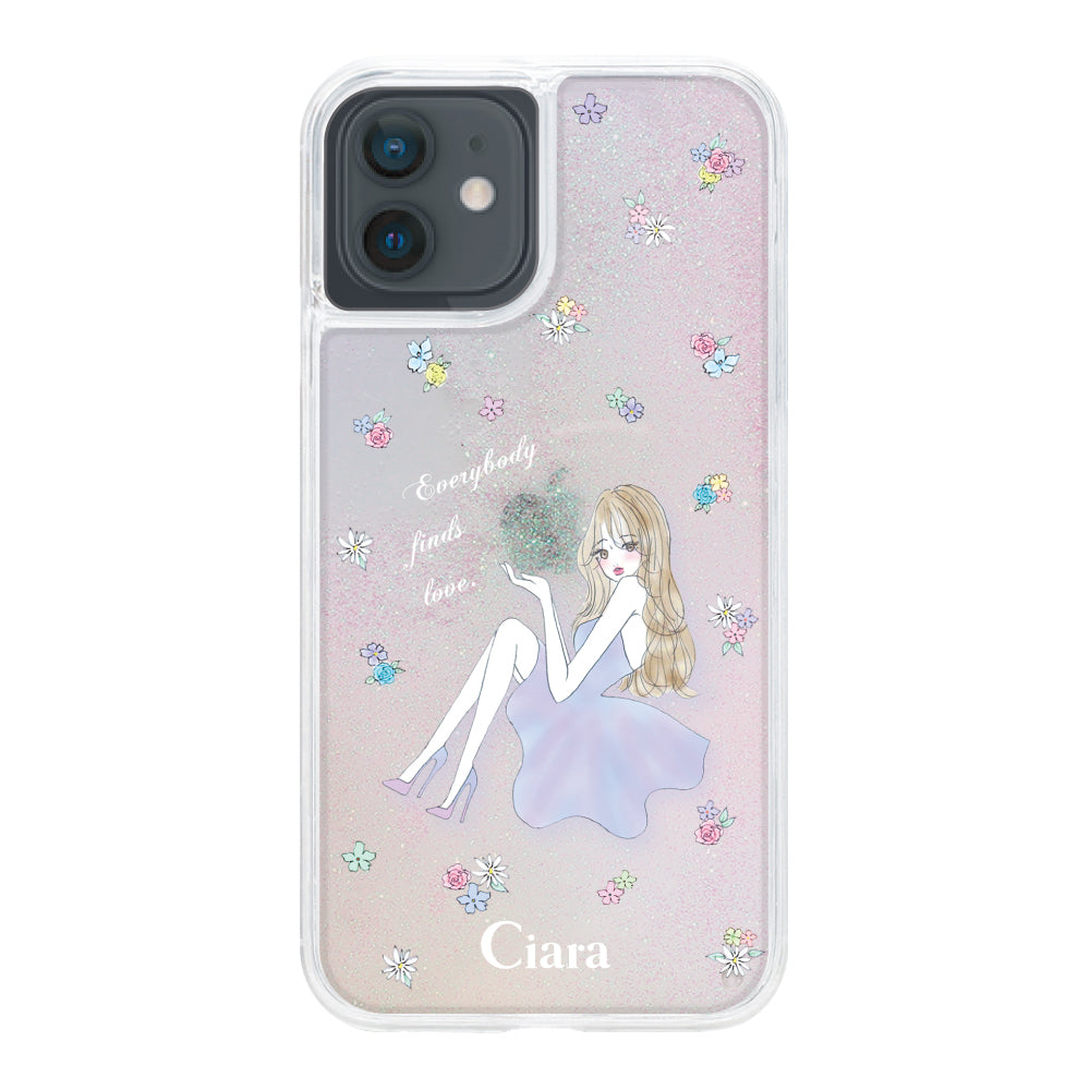 iphoneXR グリッター オイルクリアケース ラベンダーガール パステル