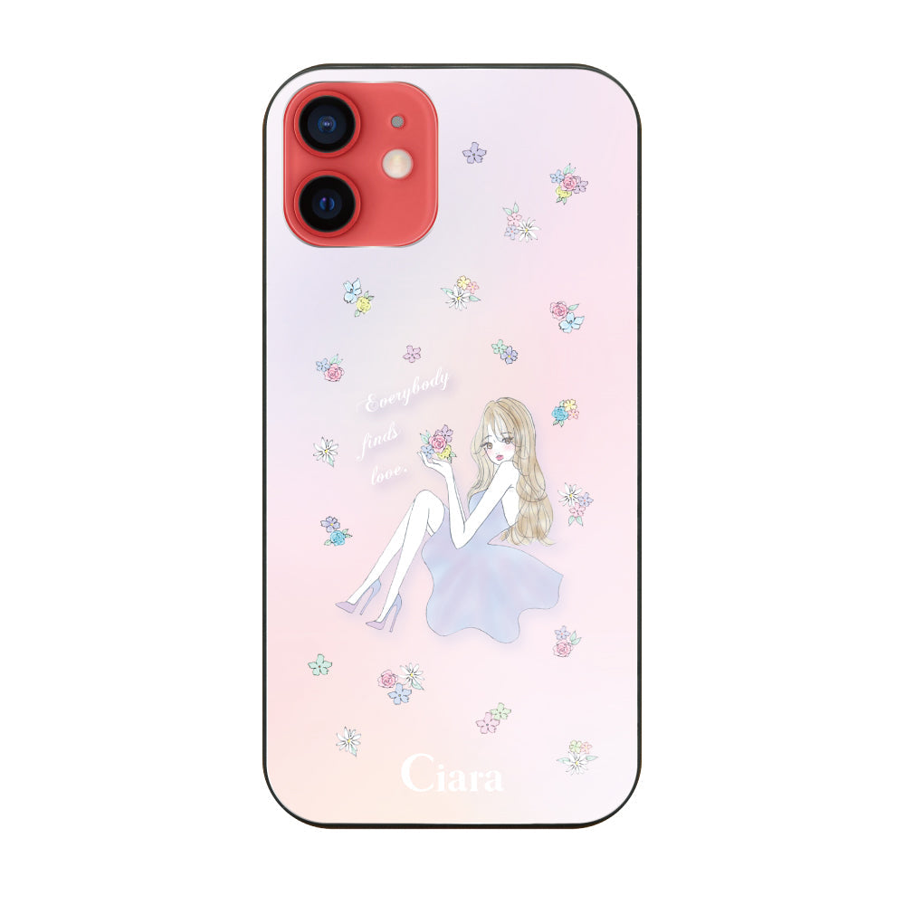 iPhone11ケース ガラス 強化ガラスケース ラベンダーガール ピンク