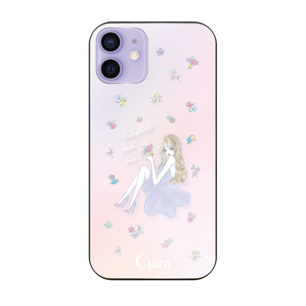 iPhone12/12Proケース ガラス 強化ガラスケース ラベンダーガール ピンク