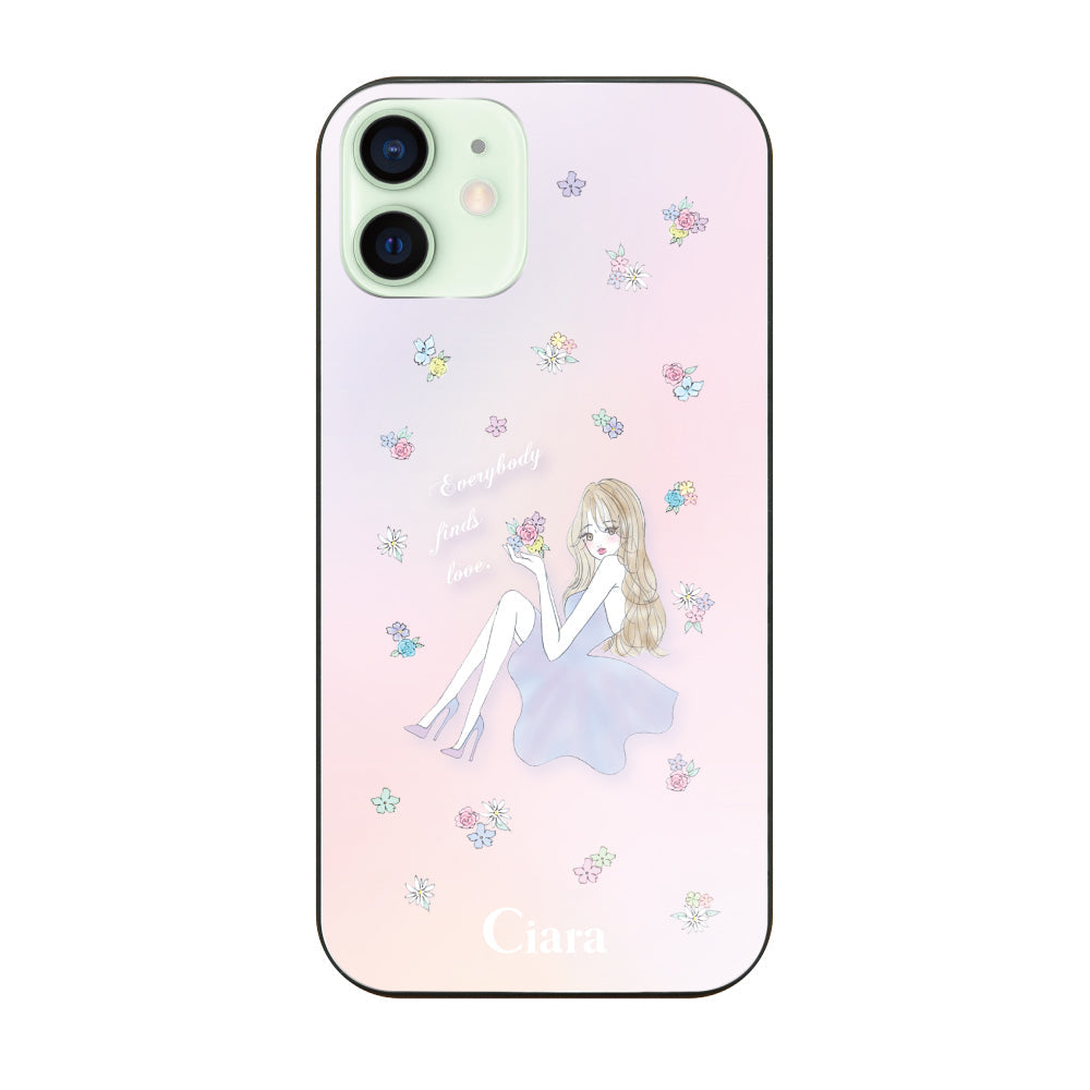 iPhone12miniケース ガラス 強化ガラスケース ラベンダーガール ピンク