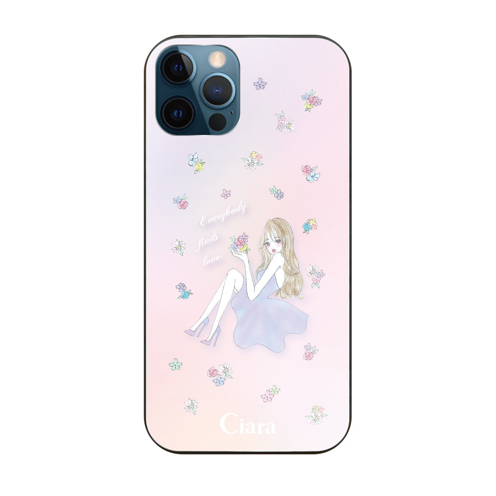 iPhone12ProMaxケース ガラス 強化ガラスケース ラベンダーガール ピンク