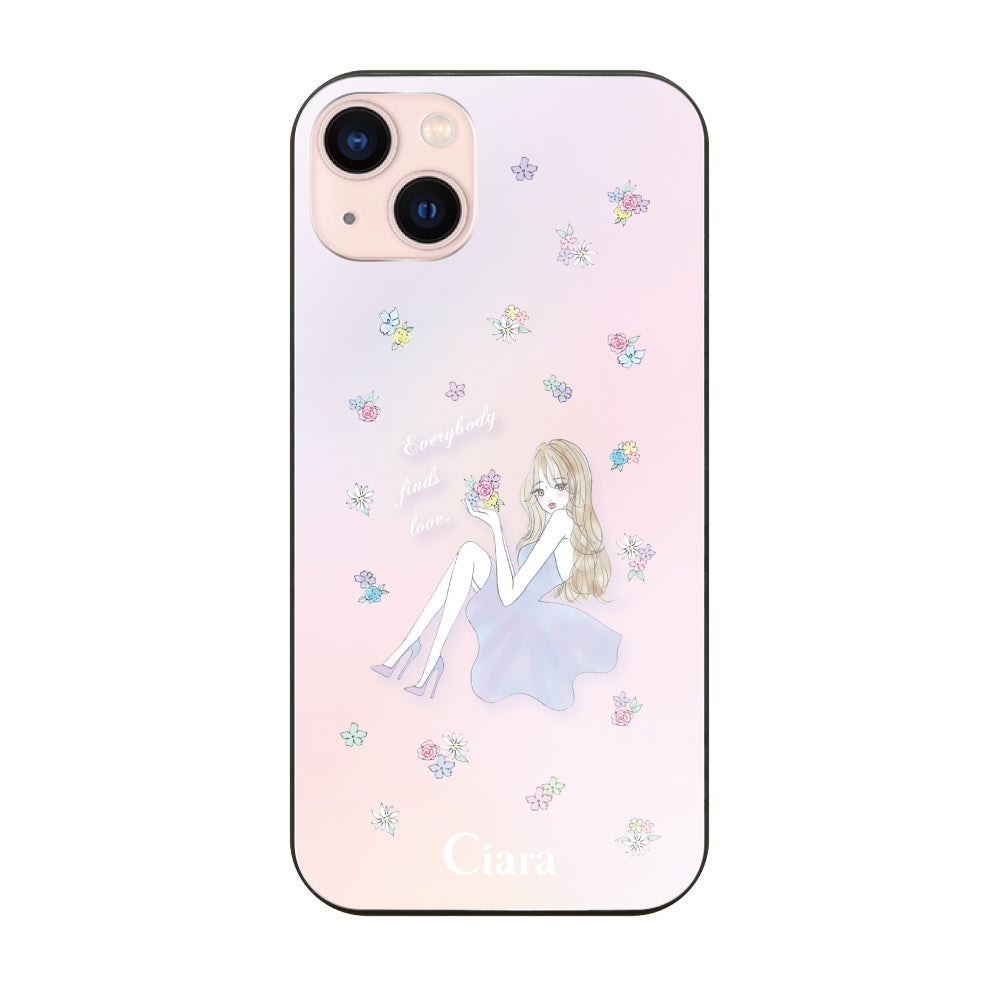 iPhone13ケース ガラス 強化ガラスケース ラベンダーガール ピンク