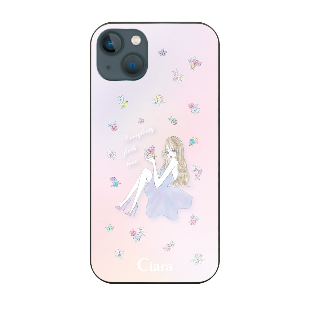iPhone13miniケース ガラス 強化ガラスケース ラベンダーガール ピンク
