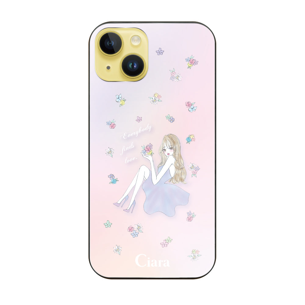 iPhone14Plusケース ガラス 強化ガラスケース ラベンダーガール ピンク