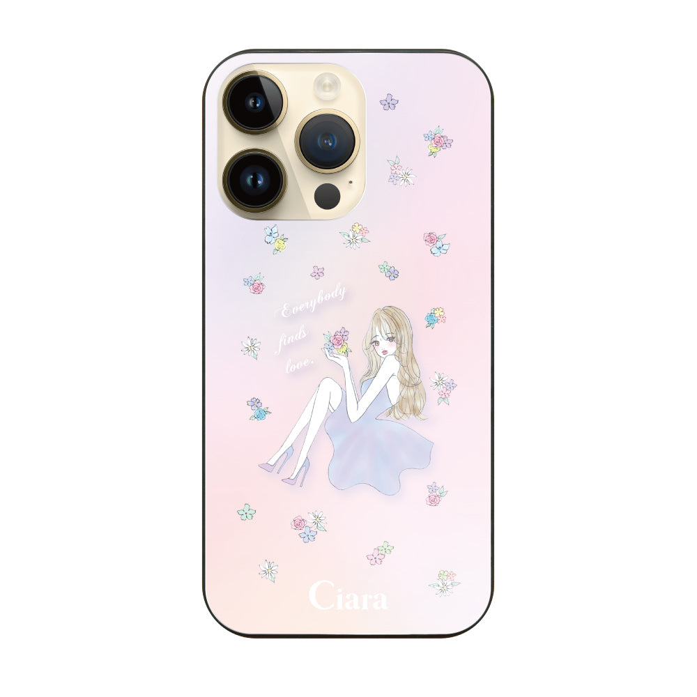 iPhone14Proケース ガラス 強化ガラスケース ラベンダーガール ピンク