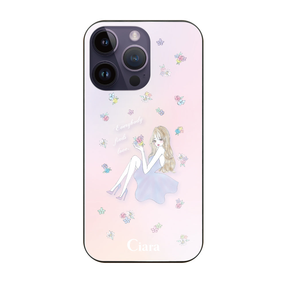 iPhone14ProMaxケース ガラス 強化ガラスケース ラベンダーガール ピンク