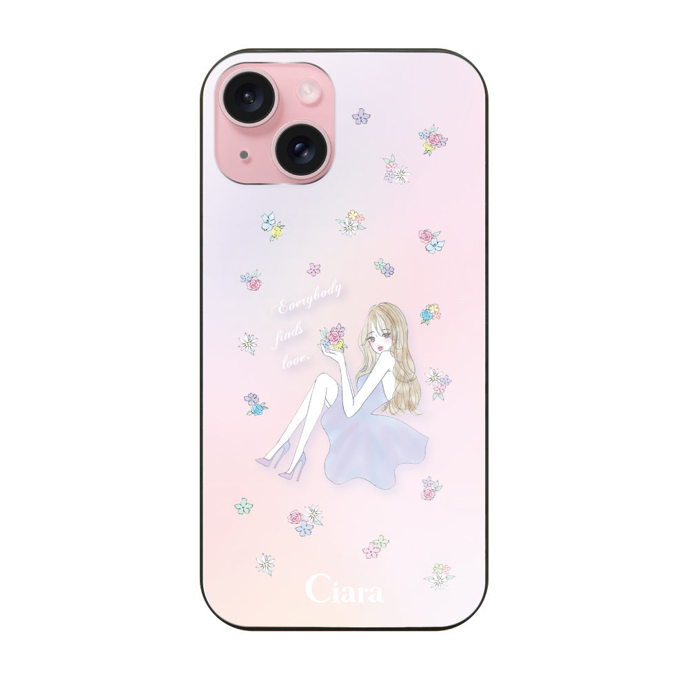 iPhone15ケース ガラス 強化ガラスケース ラベンダーガール ピンク