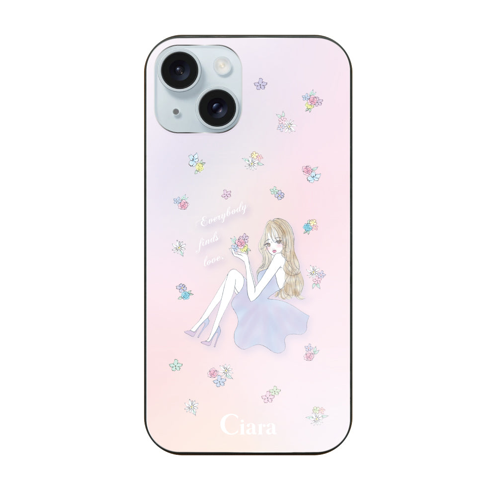iPhone15Plusケース ガラス 強化ガラスケース ラベンダーガール ピンク