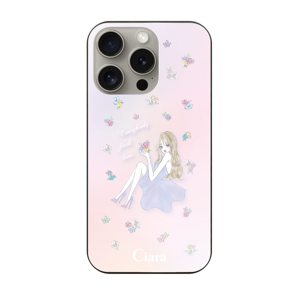 iPhone15Proケース ガラス 強化ガラスケース ラベンダーガール ピンク