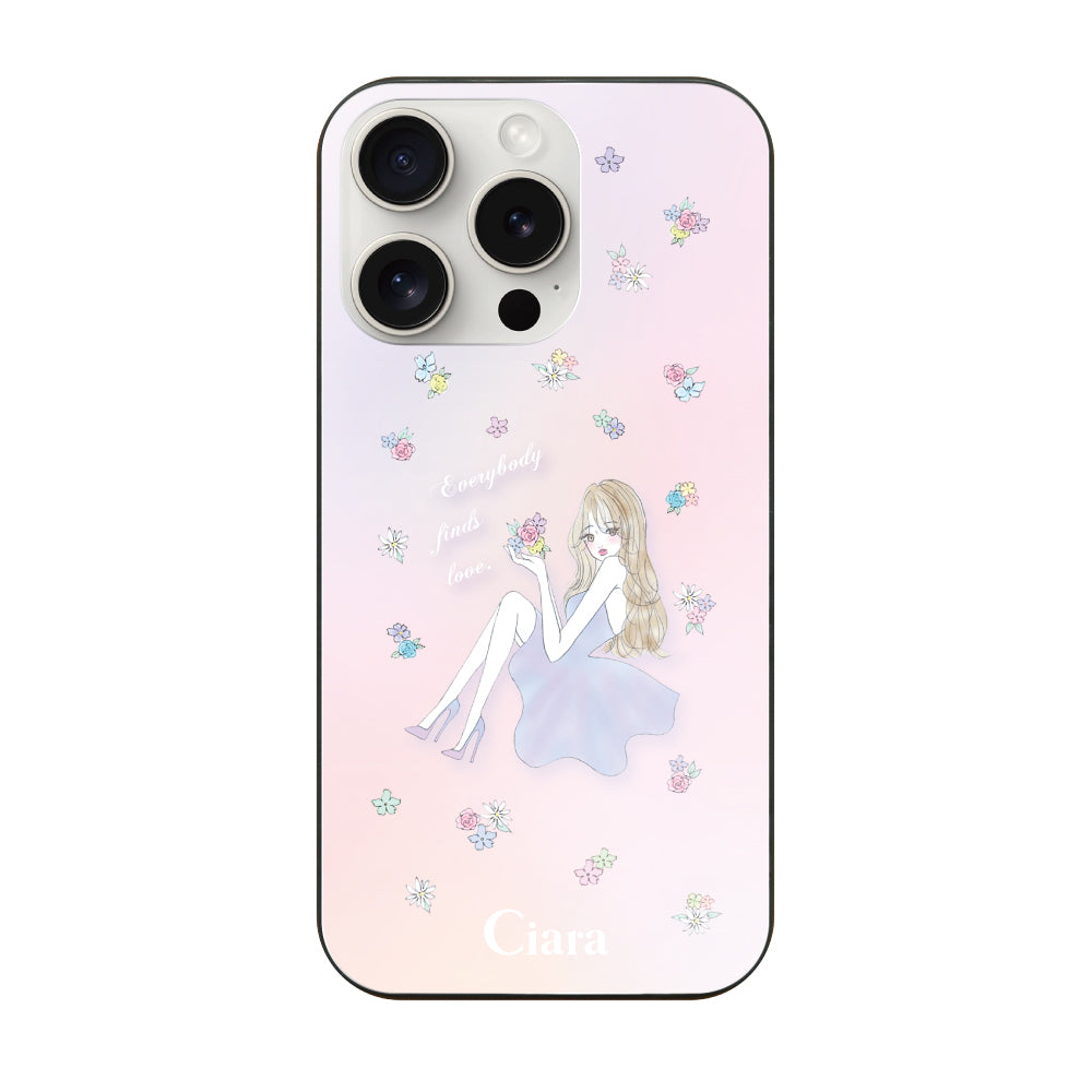 iPhone15ProMaxケース ガラス 強化ガラスケース ラベンダーガール ピンク