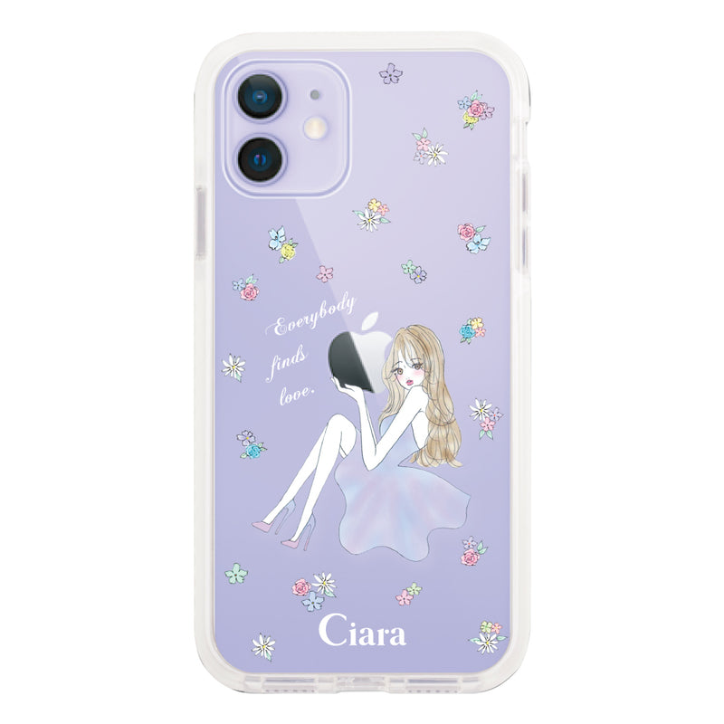 iPhoneケース クッションバンパー 耐衝撃クリアケース ラベンダーガール