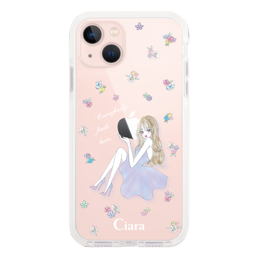 iPhone13 クッションバンパー 耐衝撃クリアケース ラベンダーガール クリア