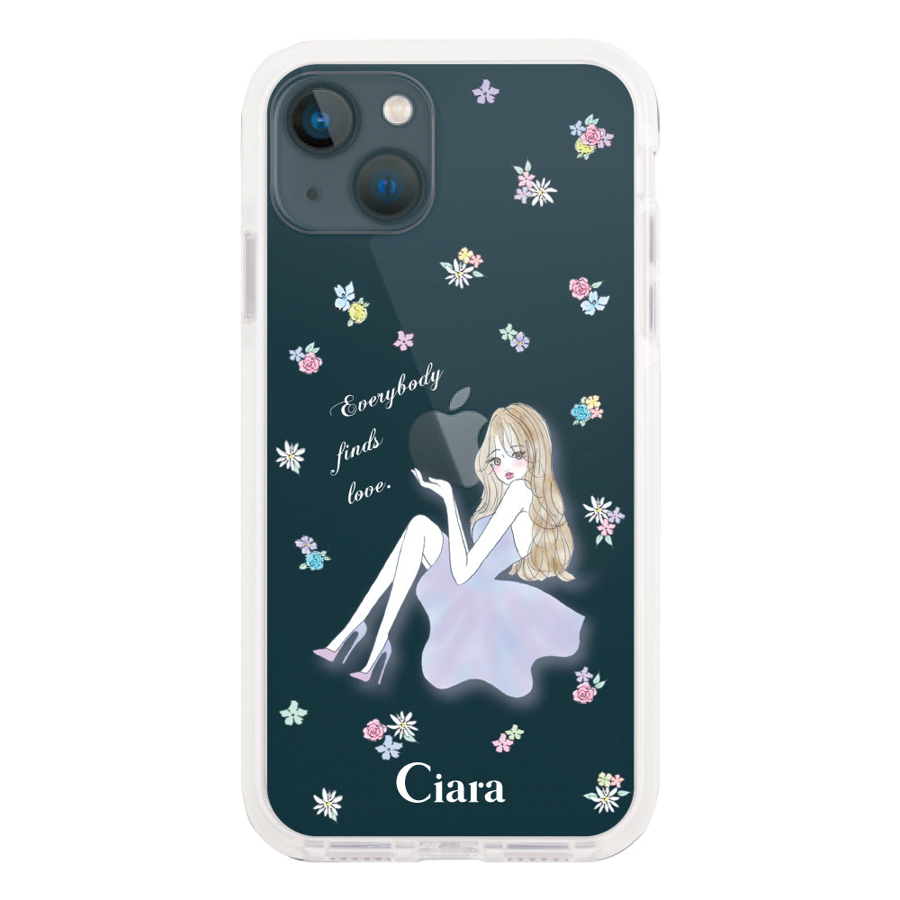 iPhone13mini クッションバンパー 耐衝撃クリアケース ラベンダーガール クリア