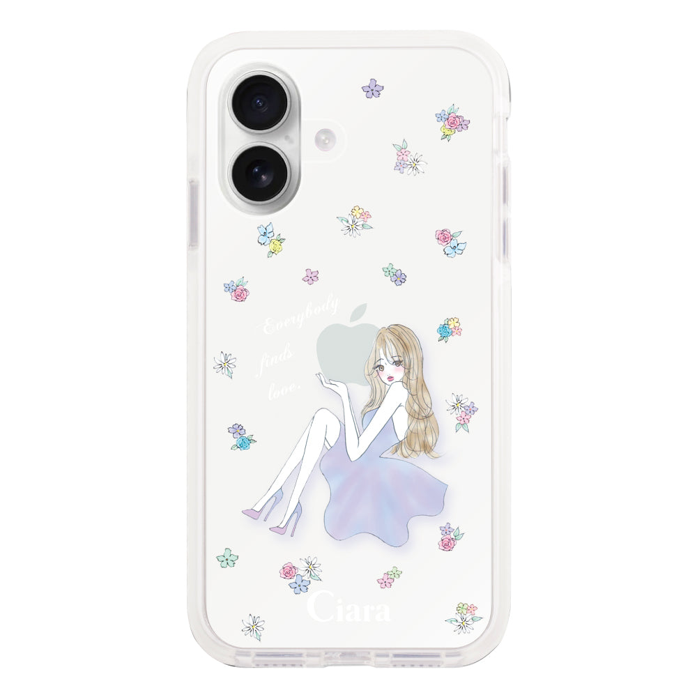 iPhone16 クッションバンパー 耐衝撃クリアケース ラベンダーガール クリア