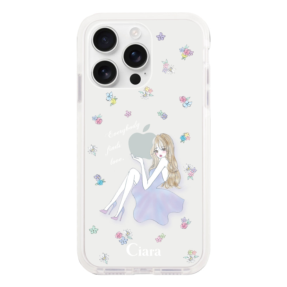 iPhone16ProMax クッションバンパー 耐衝撃クリアケース ラベンダーガール クリア