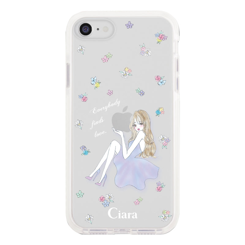 iPhoneケース クッションバンパー 耐衝撃クリアケース ラベンダーガール