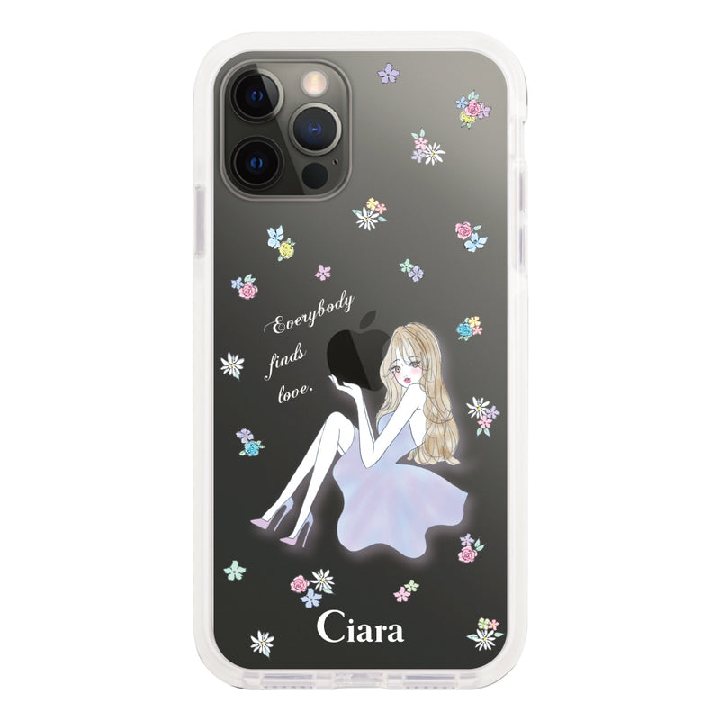 iPhoneケース クッションバンパー 耐衝撃クリアケース ラベンダーガール