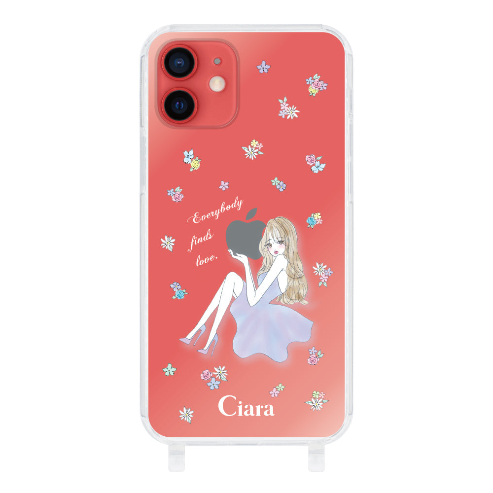 iPhone11 ストラップクリアケース ラベンダーガール クリア