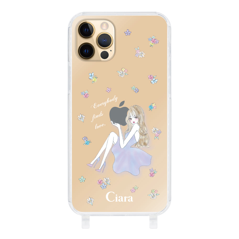 iPhone11Pro ストラップクリアケース ラベンダーガール クリア
