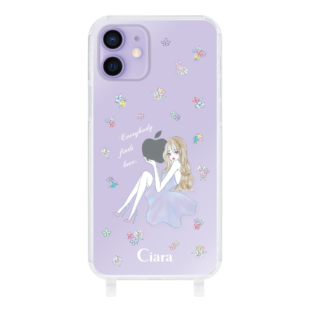 iPhone12/12Pro ストラップクリアケース ラベンダーガール クリア