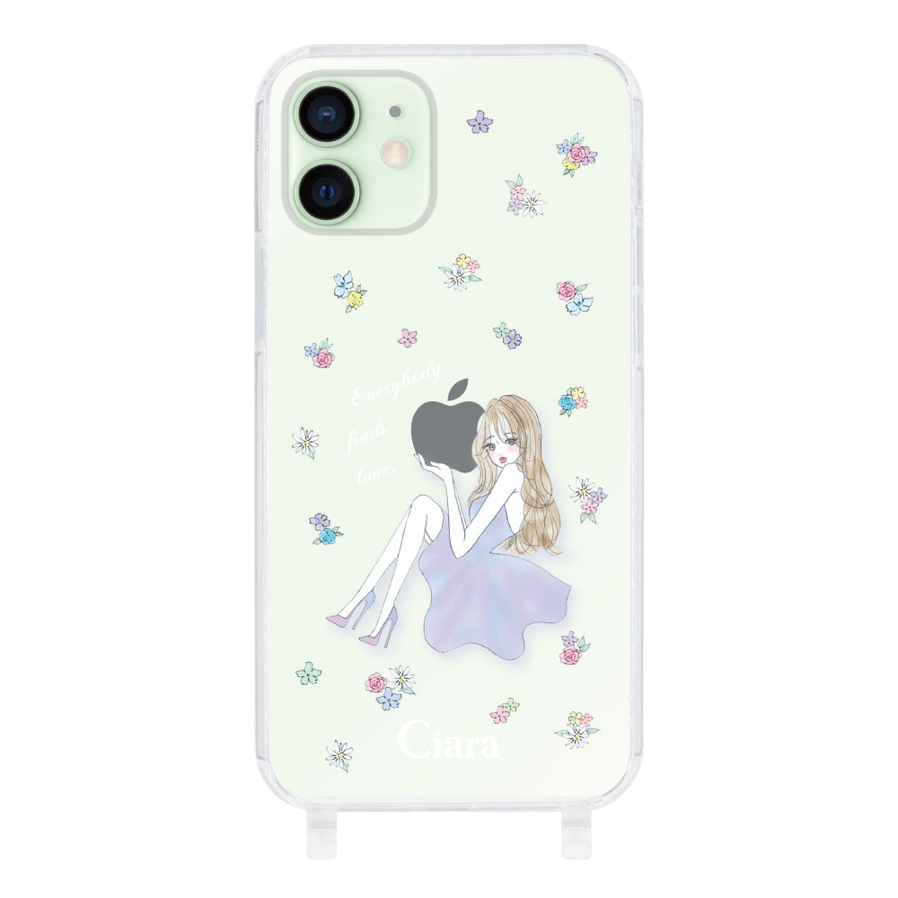 iPhone12mini ストラップクリアケース ラベンダーガール クリア