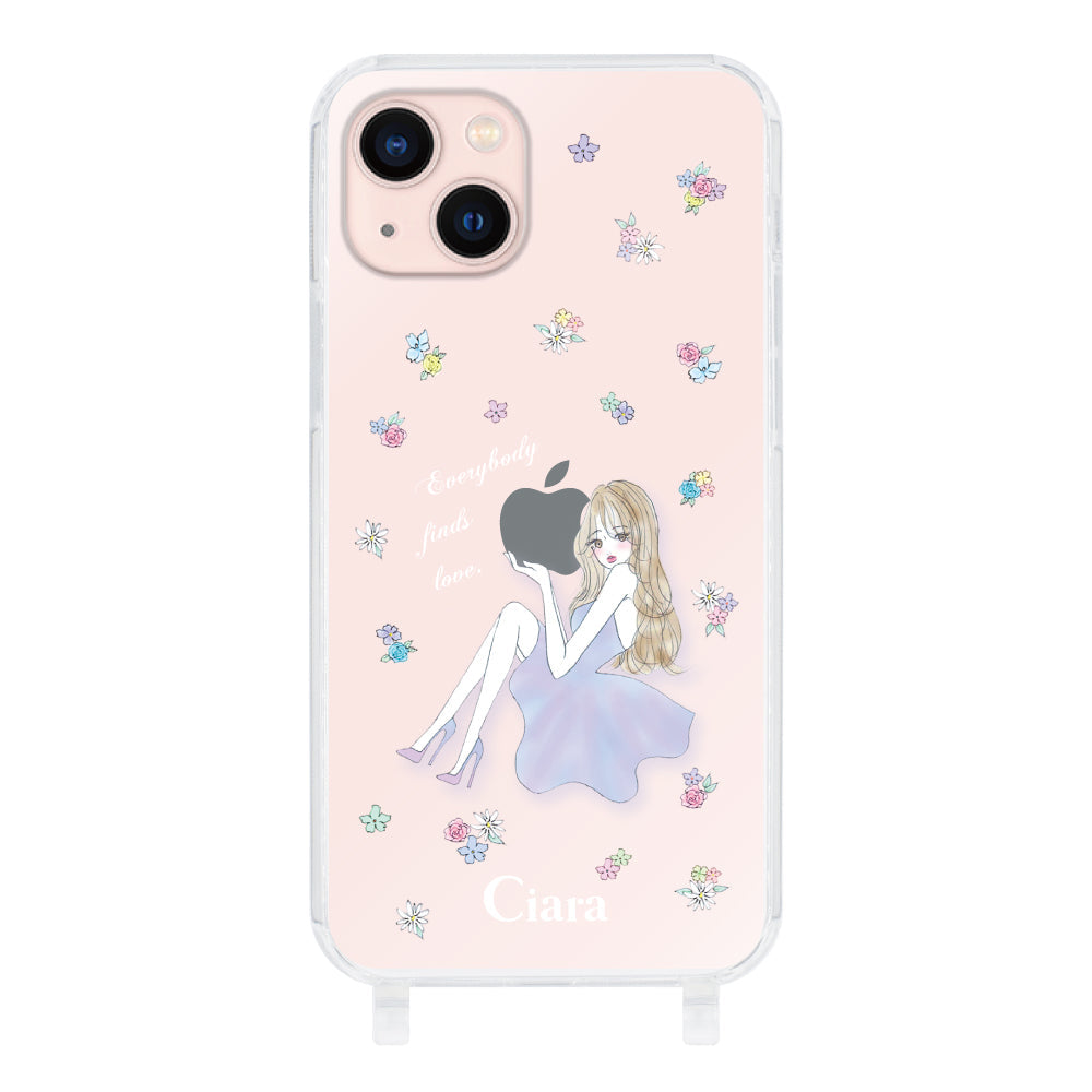 iPhone13 ストラップクリアケース ラベンダーガール クリア