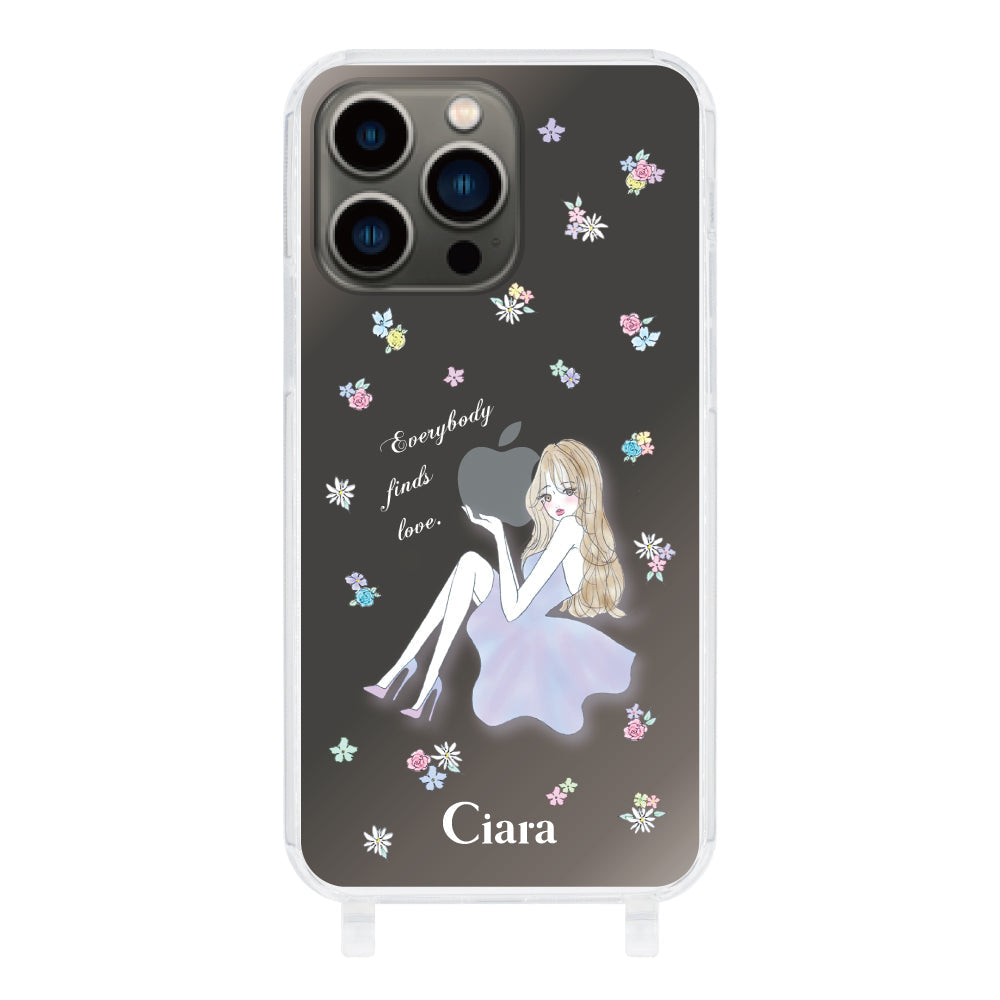 iPhone13Pro ストラップクリアケース ラベンダーガール クリア