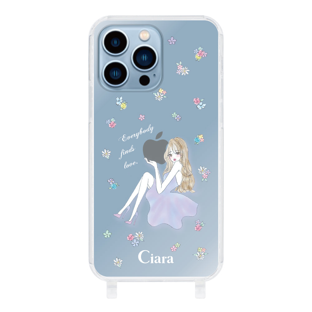 iPhone13ProMax ストラップクリアケース ラベンダーガール クリア