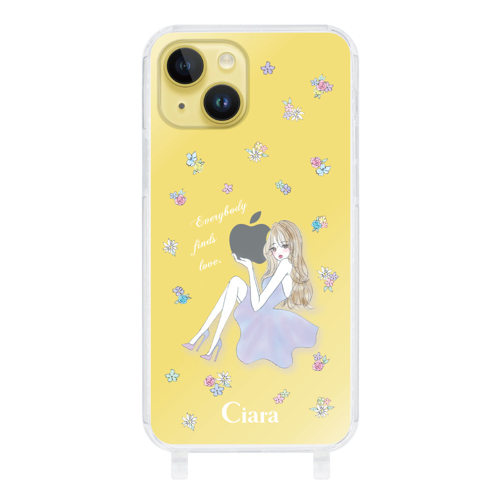 iPhone14Plus ストラップクリアケース ラベンダーガール クリア
