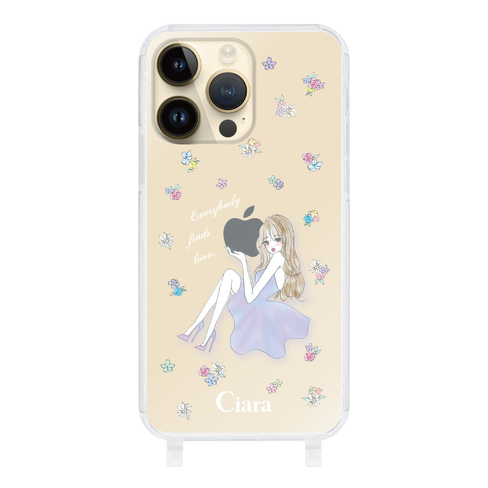 iPhone14Pro ストラップクリアケース ラベンダーガール クリア