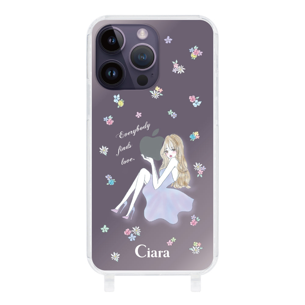 iPhone14ProMax ストラップクリアケース ラベンダーガール クリア