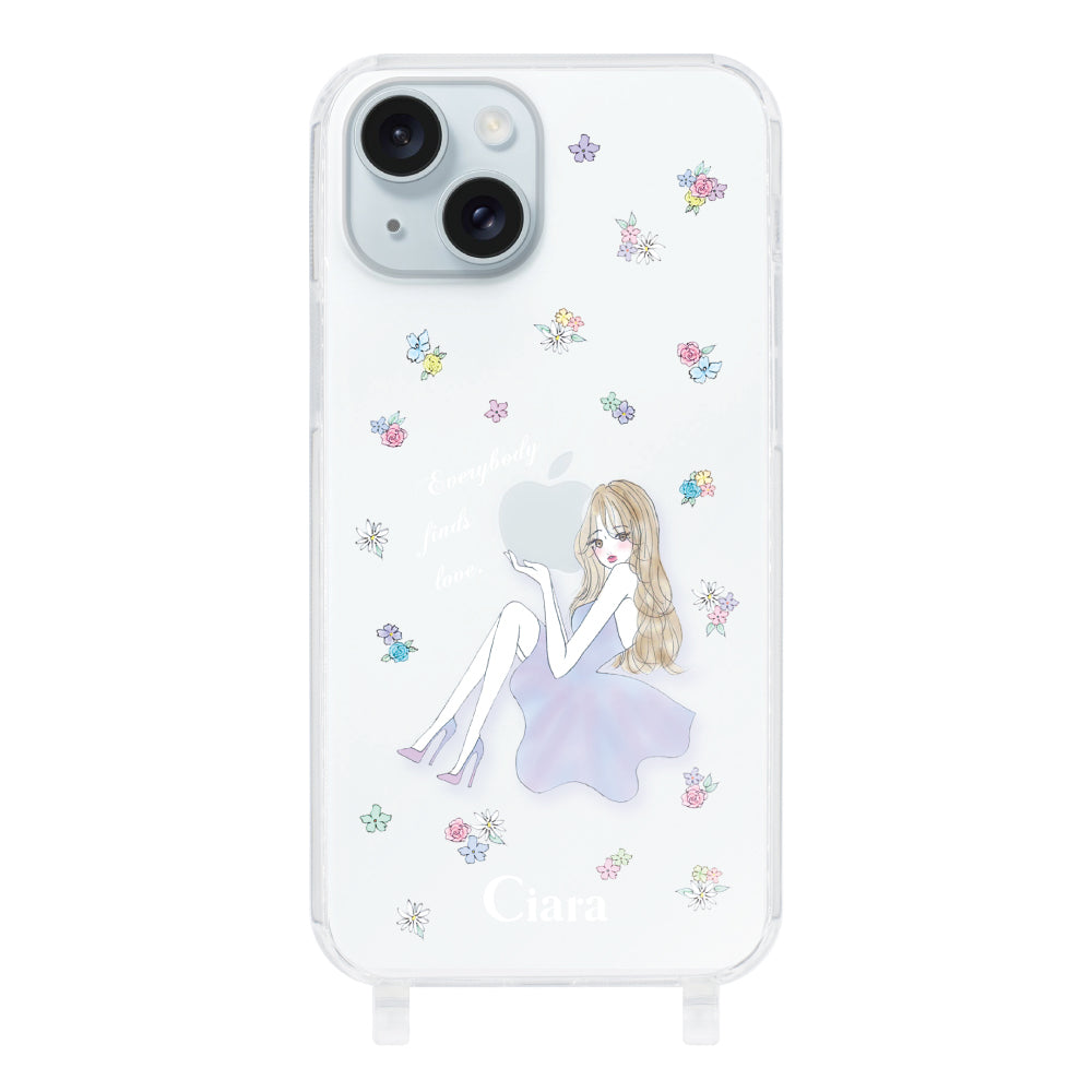 iPhone15Plus ストラップクリアケース ラベンダーガール クリア