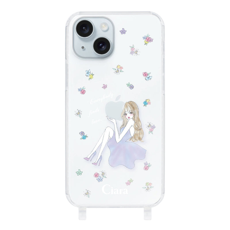 iPhoneケース ストラップクリアケース ラベンダーガール